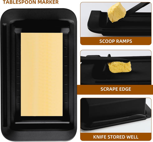 Bamboo Butter Dish with Lid & Knife, Large Butter Keeper for Countertop & Fridge, Holder for 2 Sticks, Dishwasher Safe,