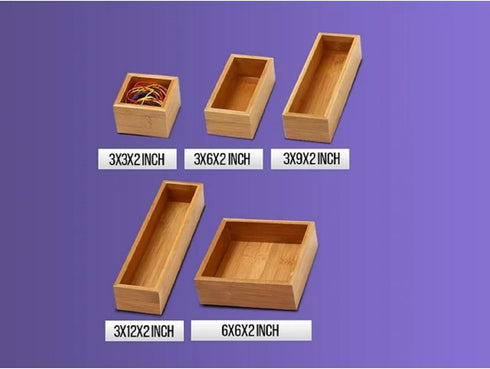 YBM HOME Bamboo Drawer Organizer Storage Box, 2 Pack for Kitchen, Junk Drawer, Office, Bedroom, Craft, 3x9x2 inch