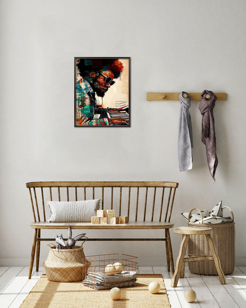 Black Aluminum Alloy Framed Piano Man Wall Art, Black Paintings for Modern Home Decoration, African American Wall Art