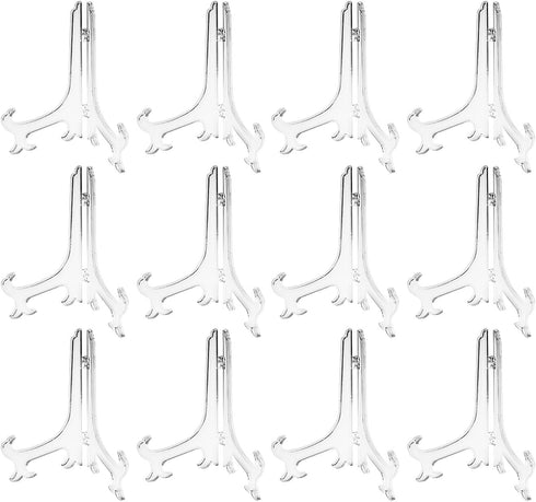 Super Z Outlet 12 Pack Plastic Easels, Clear Display Stands for Photos, Place Cards, and Collectibles (8 Inches)