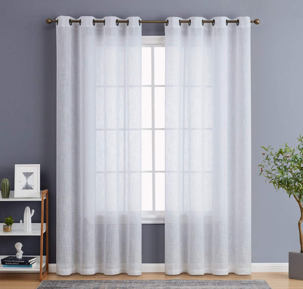 HLC.ME Abbey Faux Linen Textured Semi Sheer Privacy Sun Light Filtering Grommet Curtains for Bedroom & Living Room, 2