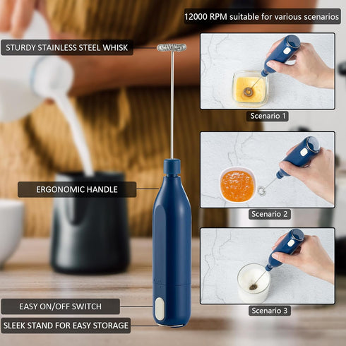 Handheld Electric Milk Frothers, Battery Operated Mini Smoothie Blender for Coffee, Whipping, Cappuccino, Latte, Hot