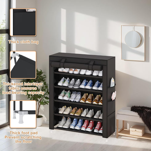 5-Tier 20-25 Closet Laiensia Vertical Shoe Rack Organizer, Space Saving Shoe Storage Organizer, Non-Woven Cover Shoe