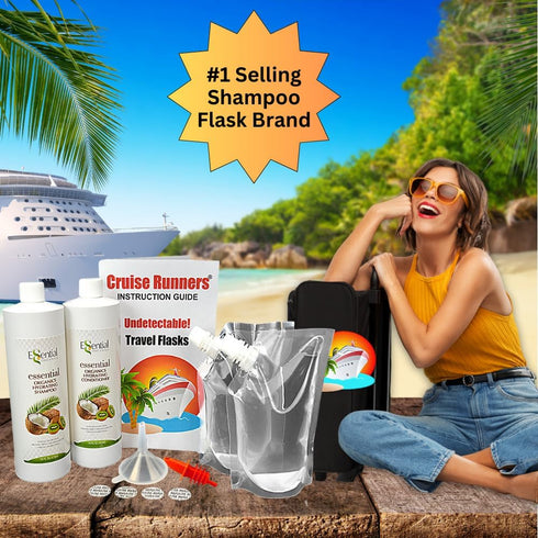 66oz Alcohol Smuggling Kit | Liquor Pouches | Plastic Flask | Empty Shampoo Bottles | Rum Runners for Cruise | Smuggle