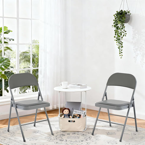 2 Pack Set, DUMOS Folding Chairs with Padded Cushion and Back - PU Leather Stackable Portable Dining Chairs for Home