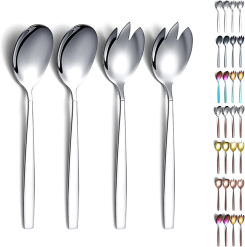 Salad Server Set, 4 Pieces Stainless Steel Salad Serving Set, Salad Spoon, Fork, Dishwasher Safe