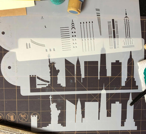 New York City Detailed Skyline Cake Stencil Side C1000 by Designer Stencils