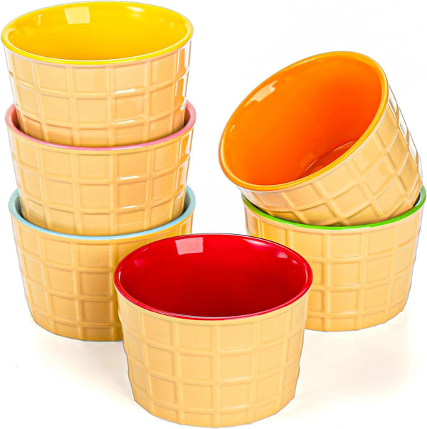Elsjoy Set of 6 Ceramic Ice Cream Cups, 9 Oz Porcelain Dessert