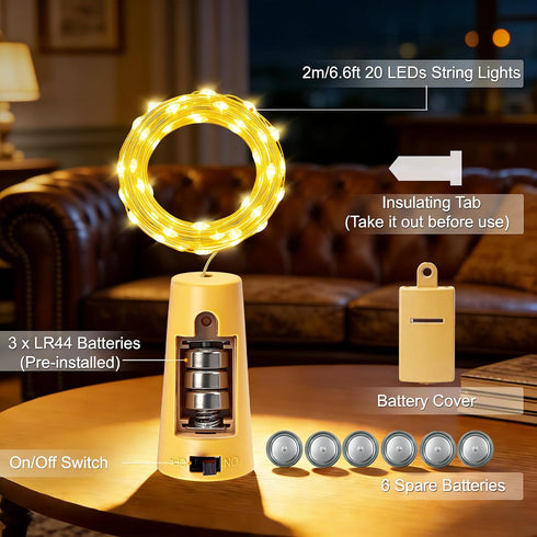 20 8 Pack VOOKRY Wine Bottle Lights with Cork, LED Battery Operated Cork Fairy String Lights Waterproof Mini Copper