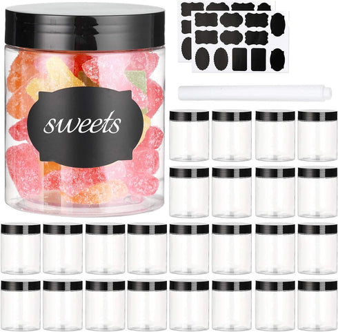 8 OZ Plastic Jars with Lids - 24 Pack Clear Containers for Kitchen and Household Food Storage, BPA Free