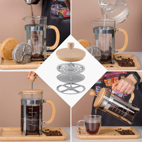Sivaphe 34 OZ Bamboo French Press | Stainless Steel High Borosilicate Glass 1000ML Espresso/Tea Maker Coffee Serving