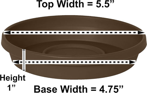 Bloem Terra Plant Saucer Tray for Planters, 3-6" Chocolate Brown