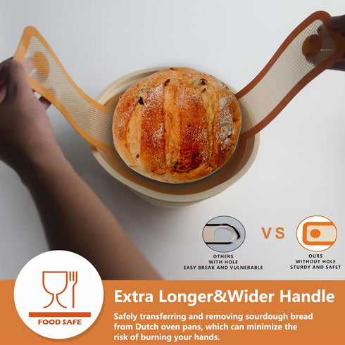2Pcs Silicone Bread Sling for Dutch Oven, Non-Stick Easy Clean Baking Mat with Long Handles