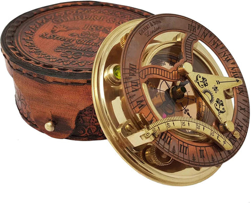 Set Antique Brass & Copper Sundial Compass Gift