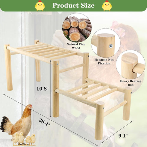 Vehomy Natural Wood Chicken Perch - Adjustable Roosting Ladder for Poultry