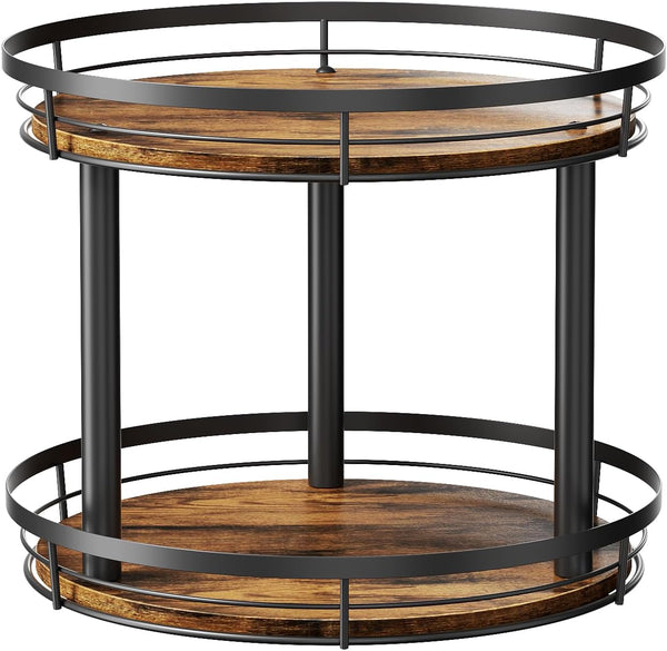 LAMU 12'' Wood Lazy Susan Spice Rack Organizer, 2 Tier Spice Organization
