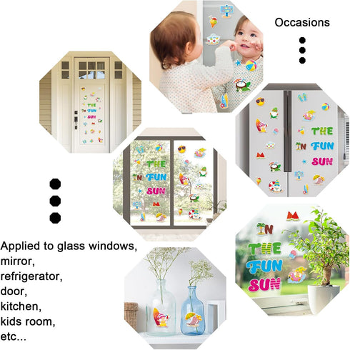 Summer Thick Gel Clings Hawaiian Beach Tropic Stickers for Home Classroom Nursery, Fun in The Sun Window Gel Decals,