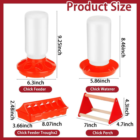 5 Pack Set TINSKY Chick Feeder and Waterer Plastic Baby Chicken Brooder Starter Kit with Chick Perch for Small Poultry