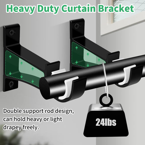 TOKPLNU Black Curtain Rod Bracket, 6 Pack Heavy Duty Holders for 1 Inch Drapery Rods, Wall Hanging Brackets