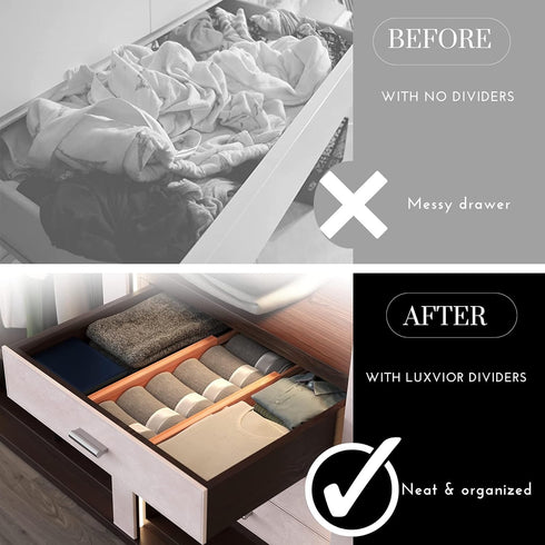 Expandable Bamboo Drawer Dividers 8 Pack with Labels, Drawer Organizer for Kitchen, Clothes, Office, Bathroom