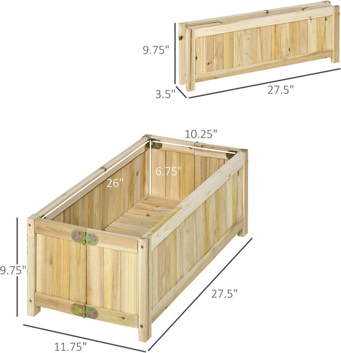 28'' 12'' 10" Outsunny Foldable Raised Garden Bed, Wooden Planter Box, Herb Garden Planter with Drainage Holes