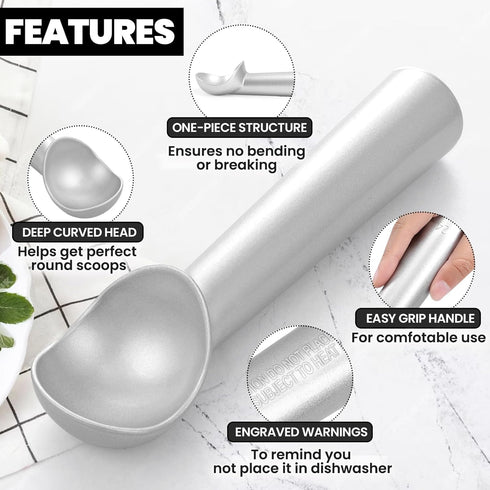 7 inch CUNSENR Ice Cream Scoop - One-Piece Nonstick Aluminum Ice Cream Scooper - Professional Metal Ice Cream Spoon