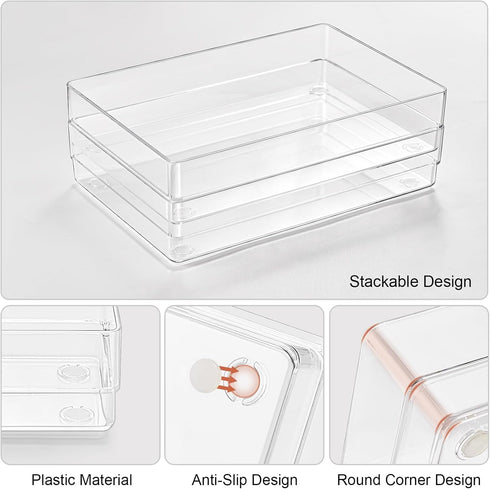 SMARTAKE 6 PCS Clear Plastic Drawer Organizers Set, Non-Slip Large Size Trays for Makeup, Office, Kitchen