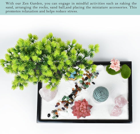 Artcome Japanese Zen Sand Garden for Desk - Home, Office Desk Accessories - Crafted Meditation Therapy Rectangle Tray