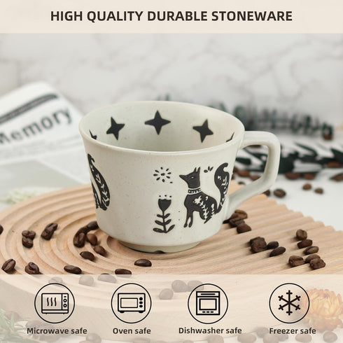 12oz Novelty Ceramic Coffee Mug with Large Handle, Unique Stoneware Cup for Tea and Coffee (1 Pack, Fox)