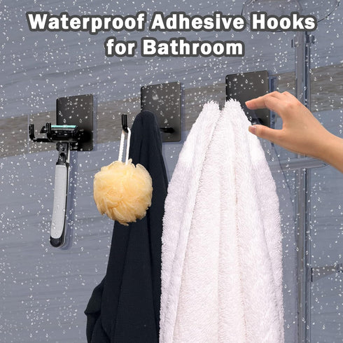 Adhesive Hooks, Stick on Stainless Steel Towel Robe Razor Wall Hooks, Heavy Duty Shower Hangers for Bathroom Kitchen
