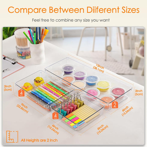 Criusia Drawer Organizer, 10 Pack Large Clear Plastic Organizers Set, Versatile Bathroom and Vanity Drawer Storage