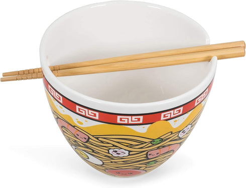 Toynk Sunken Noodles Japanese Ceramic Dish Set | 16-Ounce Ramen Bowl and Chopsticks Set