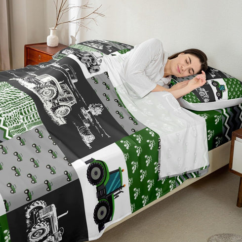 Set Set 2 Erosebridal Green Tractor Bed Sheets Full Size Farm Vehicle Truck Bedding Cartoon Equipment Construction