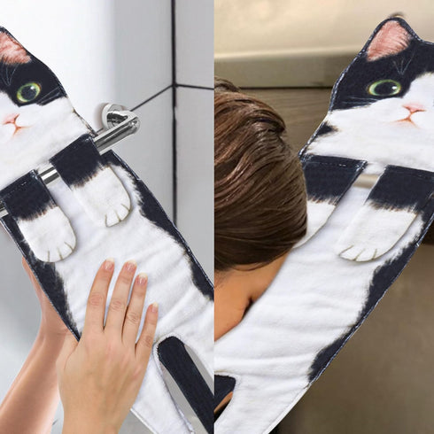 Cat Funny Hand Towels - Cute Decorative Washcloths for Bathroom Kitchen, Super Absorbent Soft Face Towels for Cat Lovers