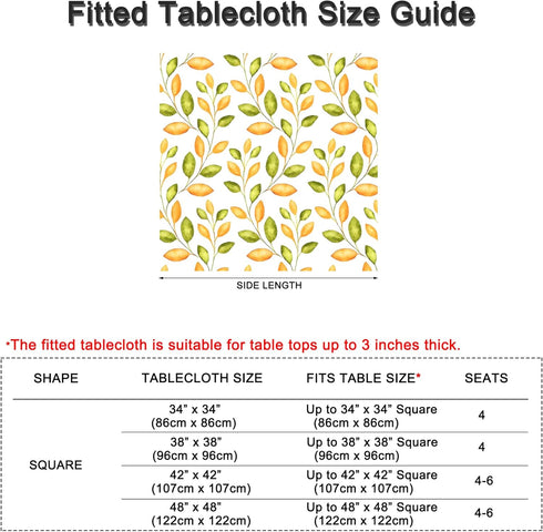 48x48 Inch Fall Table Cloth Square Fitted Tablecloth with Elastic Edge: Stretchy Washable Fabric Cloth Coffee Table