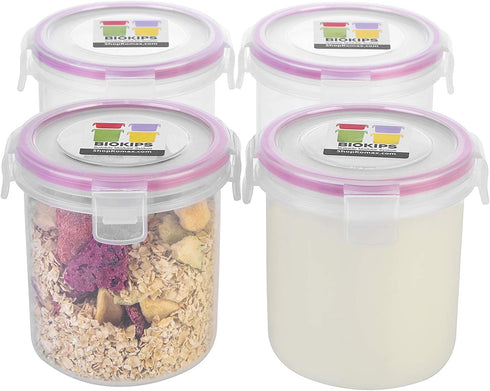 Komax Biokips Overnight Oats Containers with Lids Set of 4 Round Airtight