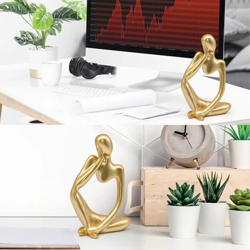 inheming Gold Thinker Statue Decor, Modern Abstract Art Sculpture, Thinker Figurines Collectible Accents Decoration