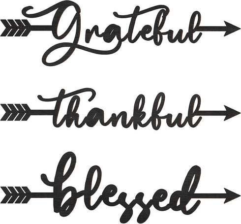 Yookeer 3 Pcs Thankful Grateful Blessed Letter Sign Wood Cutout Sculptures, Rustic Wall Decor for Home Kitchen