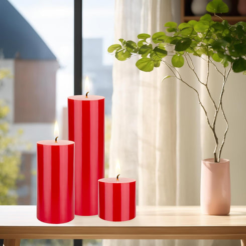 Mega Candles Unscented Solid Red Pillar Candle - 3 Inch x 6 Inch - Hand Poured Premium Wax