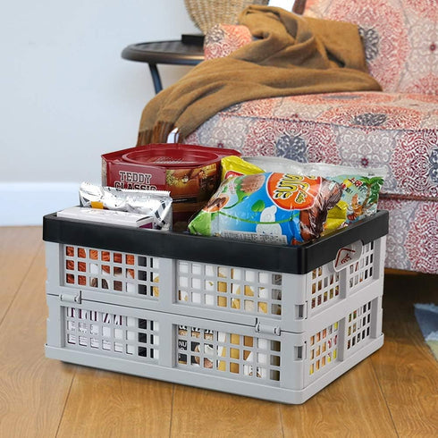Eagrye 4-Pack 15 L Plastic Collapsible Storage Crates, Folding Crates, Plastic Stackable Storage Crates