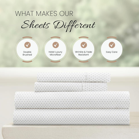 Linen Market Double-Brushed Microfiber Full Sheet Set, 4 Piece, Oeko-TEX Certified, Stippled Light Gray