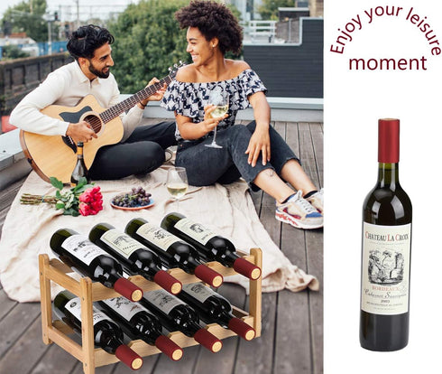 Wine Rack 8 Bottle 2-Tier Eco-Friendly Bamboo Wine Storage Easy-Assembly Space-Saving for Wine Lovers,Kitchen Wine Organizer for Countertop,Pantry, Home,Room Decor,Bar by Homevany