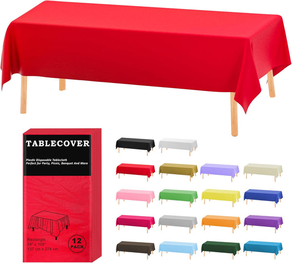 D&Z Disposable Plastic Table Cloth, 12 Pack Red Rectangle Tablecloth, 54 x 108 Inch for Party, Picnic