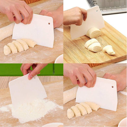 Luckycivia 3-Piece Trapezoidal Plastic Scraper, Multi-Function Kitchen Tool for Pizza Dough & Pastry
