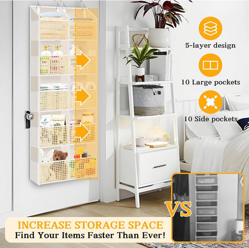 5 10 80 lbs Over The Door Organizer Tiers, Extra Large Behind Door Storage of Compartments, Weight Capacity Hanging