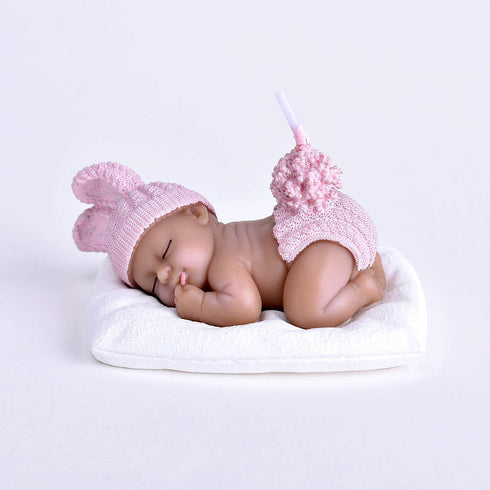 Brown Birthday Candle Sleeping Baby Cake Topper for Party, Baby Shower, Wedding (Pink)