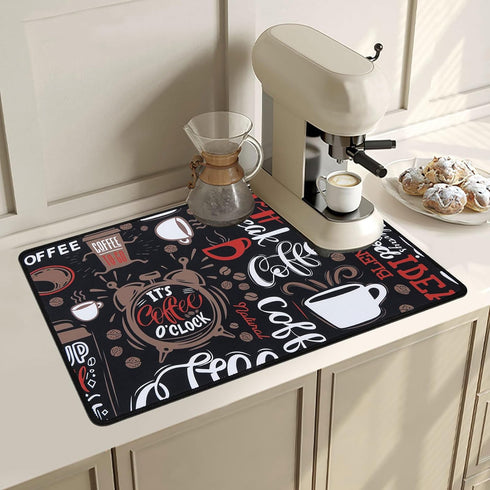 SHACOS Coffee Mat 2pcs 12x19 Inch Coffee Bar Mats Absorbent Non Slip Rubber Coffee Maker Mat for Countertop Coffee Bar Accessories Espresso Coffee Mat Dish Drying Mat Waterproof Heat Resistant, Black by SHACOS