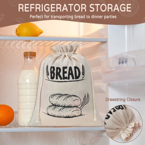 Bread Bags for Homemade Bread, Linen Bread Bag Storage, Reusable Sourdough Bread Bags with Plastic Liner, Drawstring