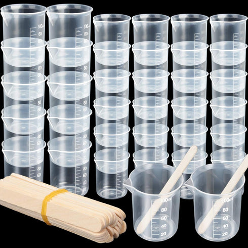 LEOBRO 36 PCS Resin Mixing Cups, 12PCS 100ML Plastic Measuring Cups, 24PCS 50ML Paint Mixing Cups with Craft Sticks