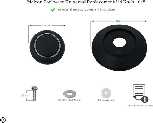 Cookware Universal Replacement Lid Knob, Heat Resistant Bakelite Kitchen Pot Lid Handle, Black w/Silver Lining (1)
